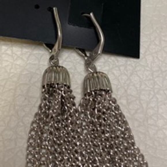 Statement Silver Chain Tassel Dangle Earrings Bold Drop Style - Picture 4 of 4